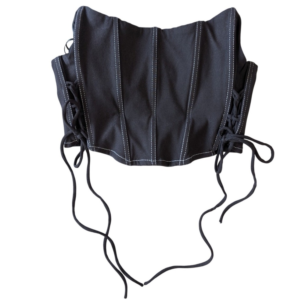 Garage Medium Black Cropped Corset Style Bustier Top Lace Sides Stretch
